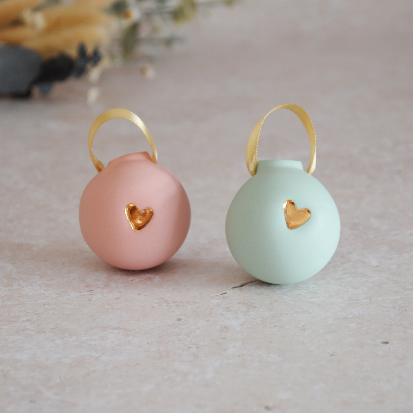 Seconds* Sample* Pastel Porcelain Bauble With A Gold Heart | Porcelain | Hanging Christmas Decorations | Christmas Tree Decor (A110 & A115)