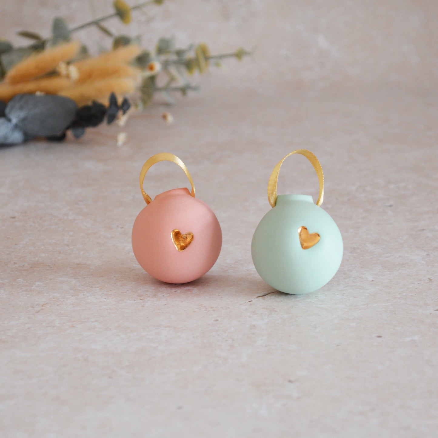 Seconds* Sample* Pastel Porcelain Bauble With A Gold Heart | Porcelain | Hanging Christmas Decorations | Christmas Tree Decor (A110 & A115)