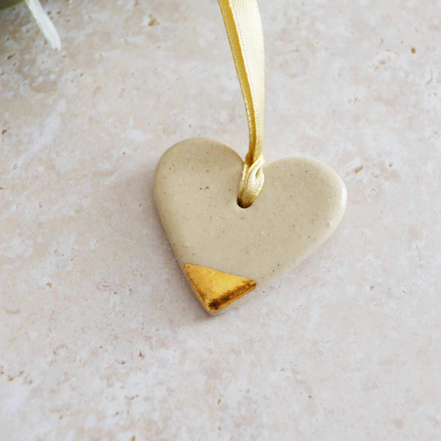 Sample* Mini Hanging Heart Tag | Glazed Speckled Beige | Mini Heart With Gold Tip | Valentine's Gift | Stoneware (A111)