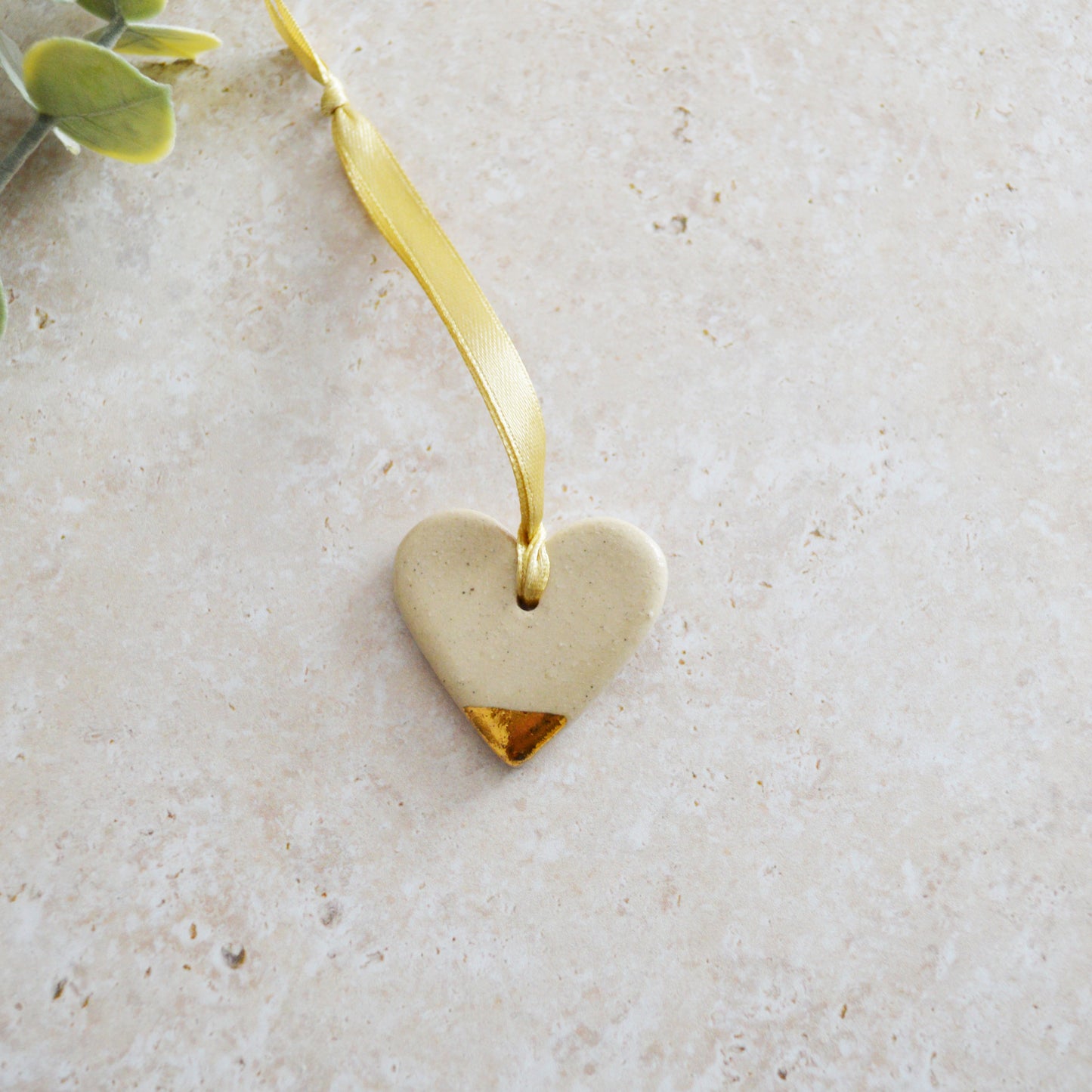 Sample* Mini Hanging Heart Tag | Glazed Speckled Beige | Mini Heart With Gold Tip | Valentine's Gift | Stoneware (A111)