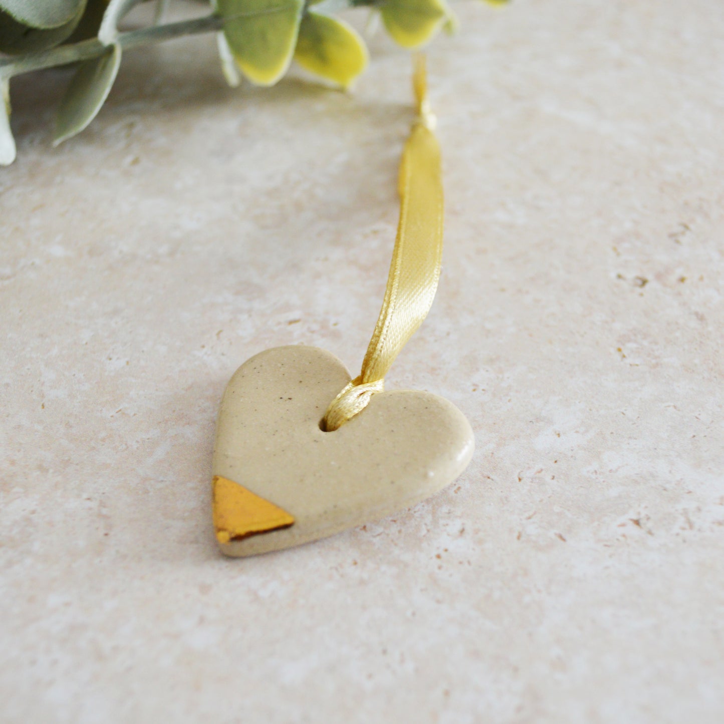 Sample* Mini Hanging Heart Tag | Glazed Speckled Beige | Mini Heart With Gold Tip | Valentine's Gift | Stoneware (A111)