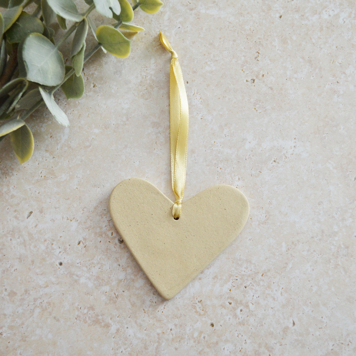 Sample* I Love You Heart With A Gold Heart | Speckled Beige | Stoneware | Hanging Heart Decoration | Valentines Keepsake (A114)