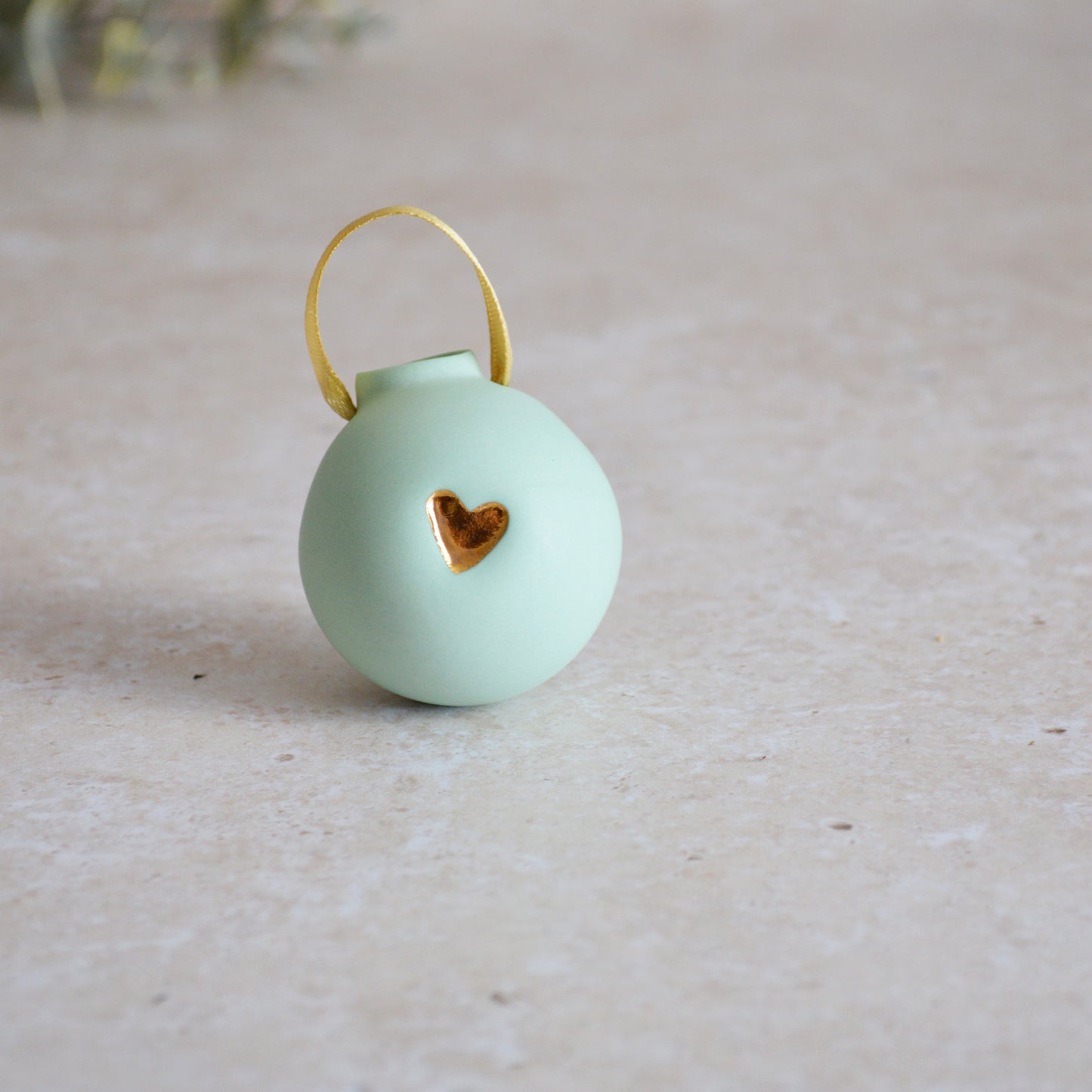 Seconds* Sample* Pastel Porcelain Bauble With A Gold Heart | Porcelain | Hanging Christmas Decorations | Christmas Tree Decor (A110 & A115)