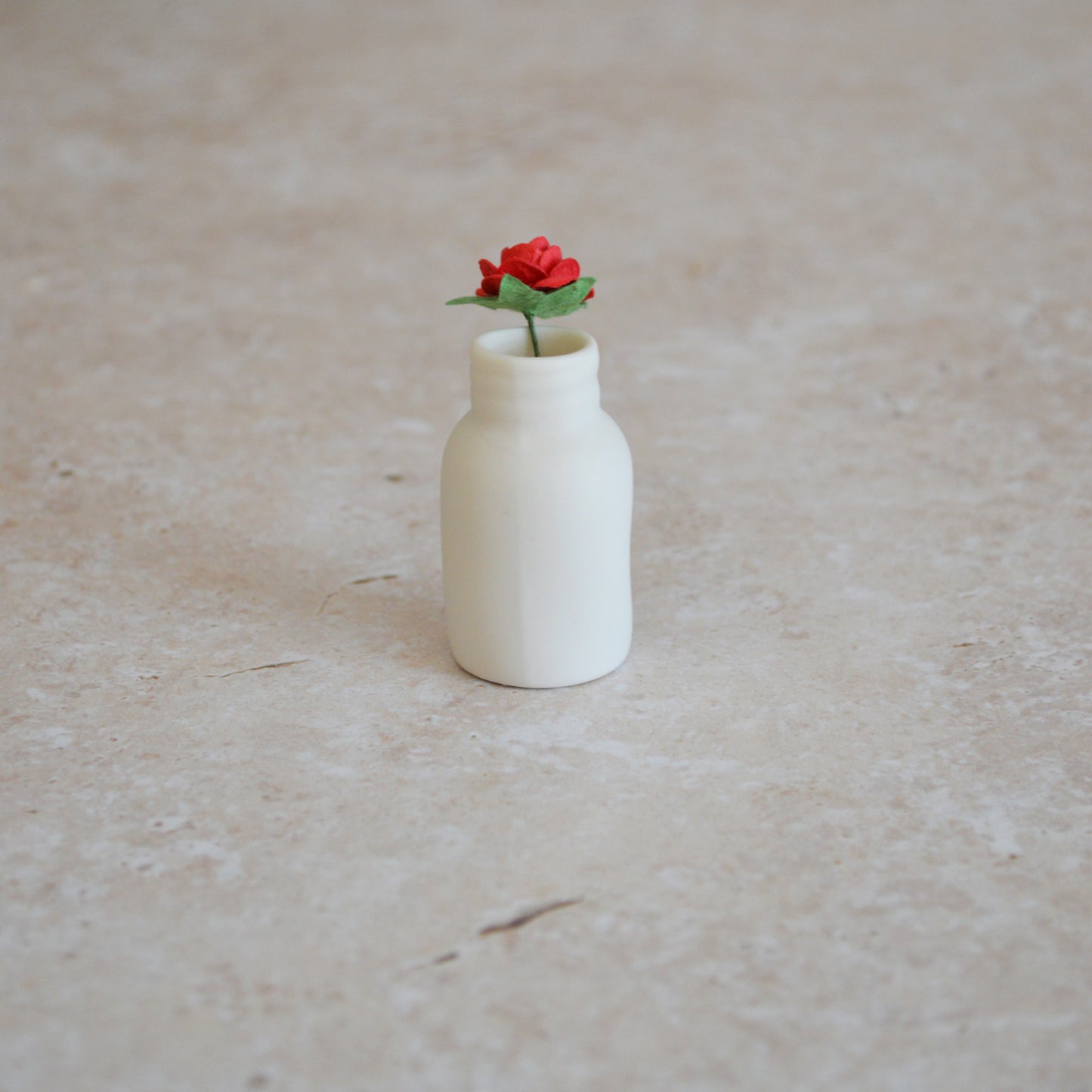 Seconds* Mini Bottle with An Embossed Gold Heart and Red Paper Rose | Valentine's Gifts | Porcelain (A116)