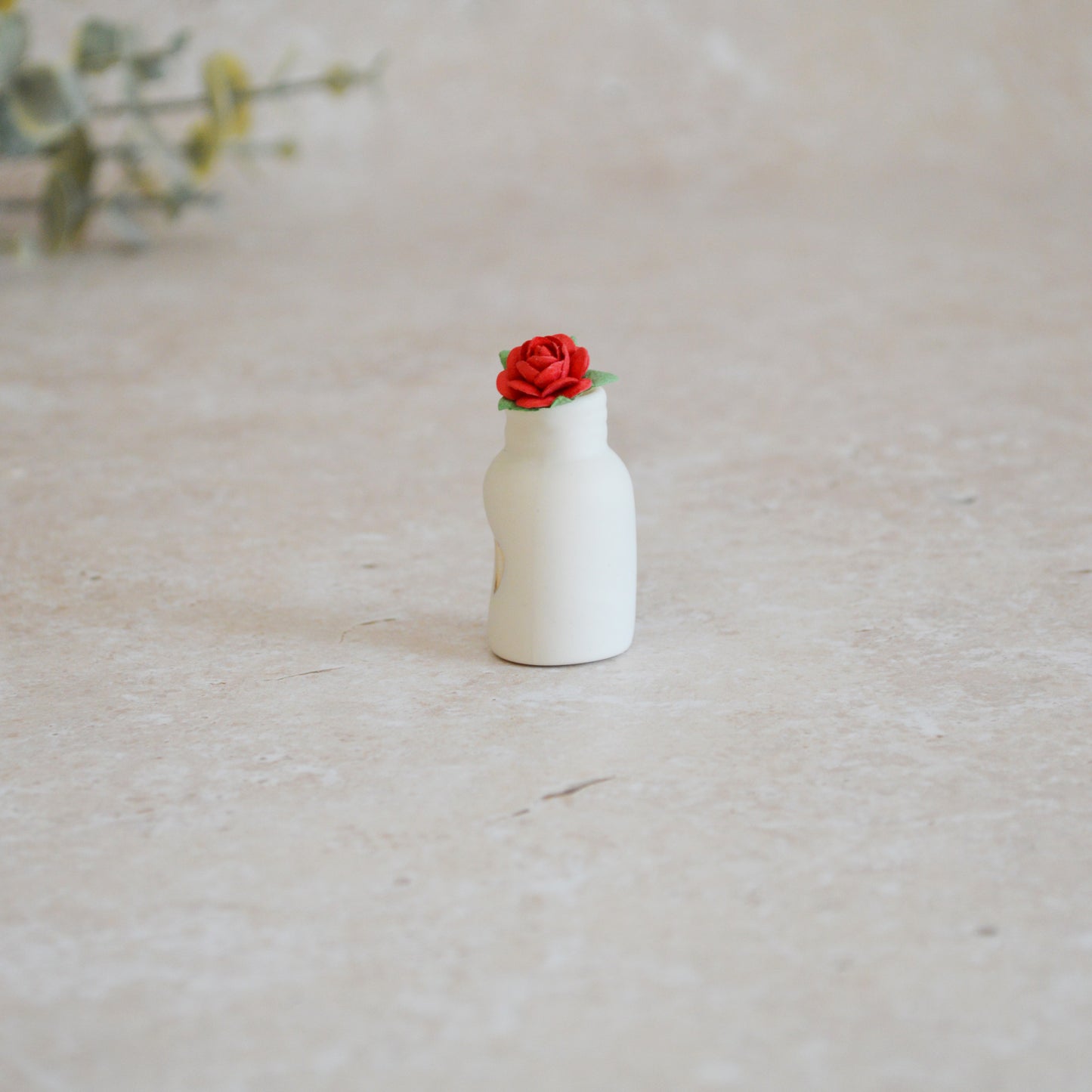 Seconds* Mini Bottle with An Embossed Gold Heart and Red Paper Rose | Valentine's Gifts | Porcelain (A116)