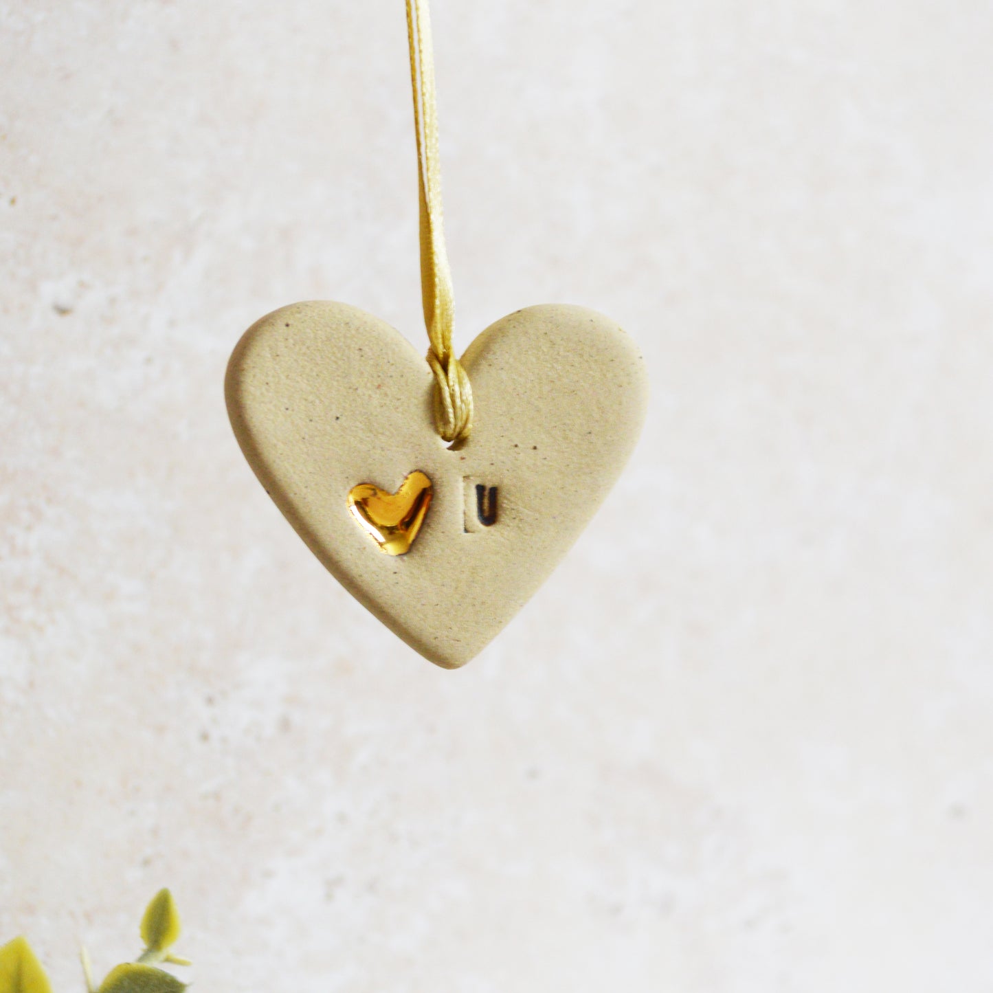 Sample* Mini Hanging Heart U Tag | Speckled Beige | Love You Heart Tag With A Mini Pearl Heart Tag | Valentine's Gift | Stoneware (A118)