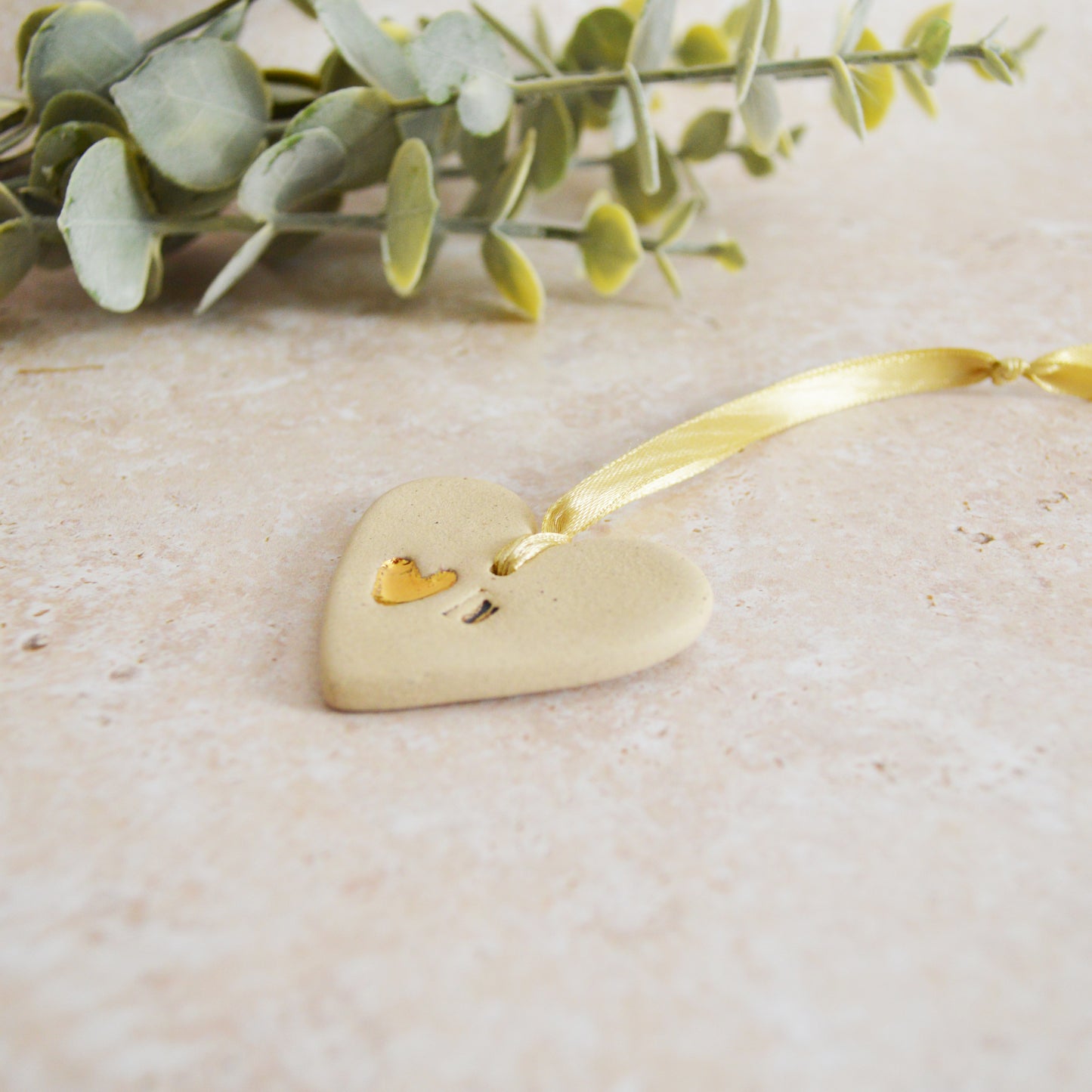 Sample* Mini Hanging Heart U Tag | Speckled Beige | Love You Heart Tag With A Mini Pearl Heart Tag | Valentine's Gift | Stoneware (A118)