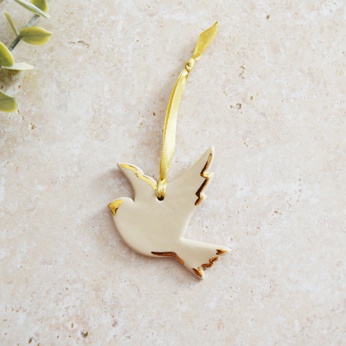 Sample* Mini Hanging Dove Gold Lustre Markings | Soft Cream | Hanging Decoration | Christmas Decor | Tree Ornament (A119)