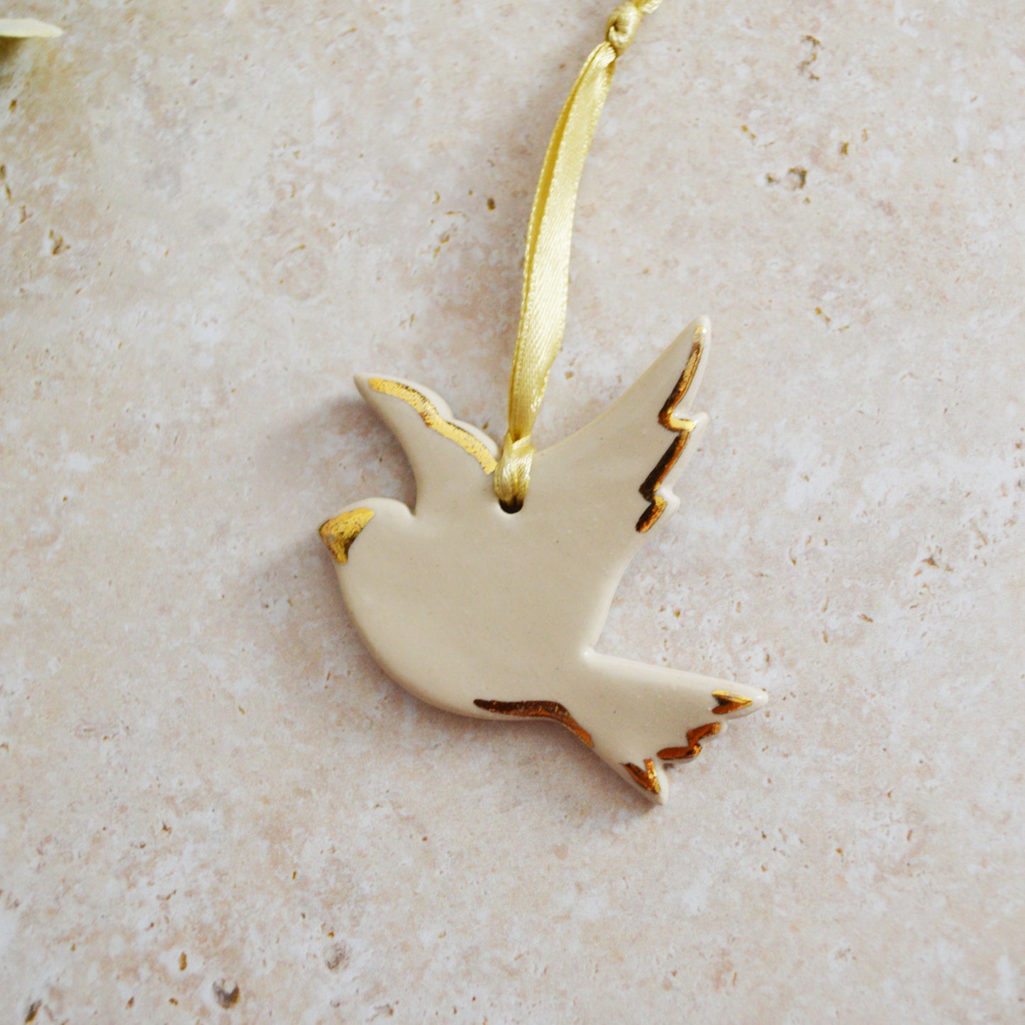 Sample* Mini Hanging Dove Gold Lustre Markings | Soft Cream | Hanging Decoration | Christmas Decor | Tree Ornament (A119)