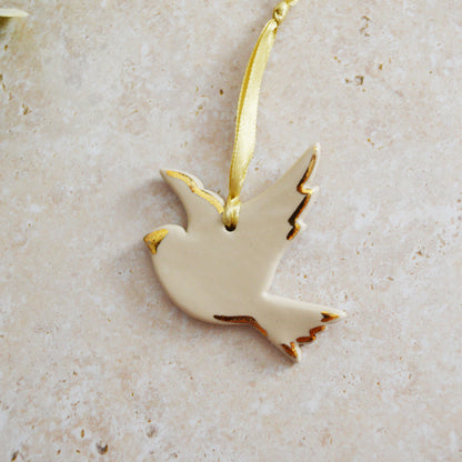 Sample* Mini Hanging Dove Gold Lustre Markings | Soft Cream | Hanging Decoration | Christmas Decor | Tree Ornament (A119)