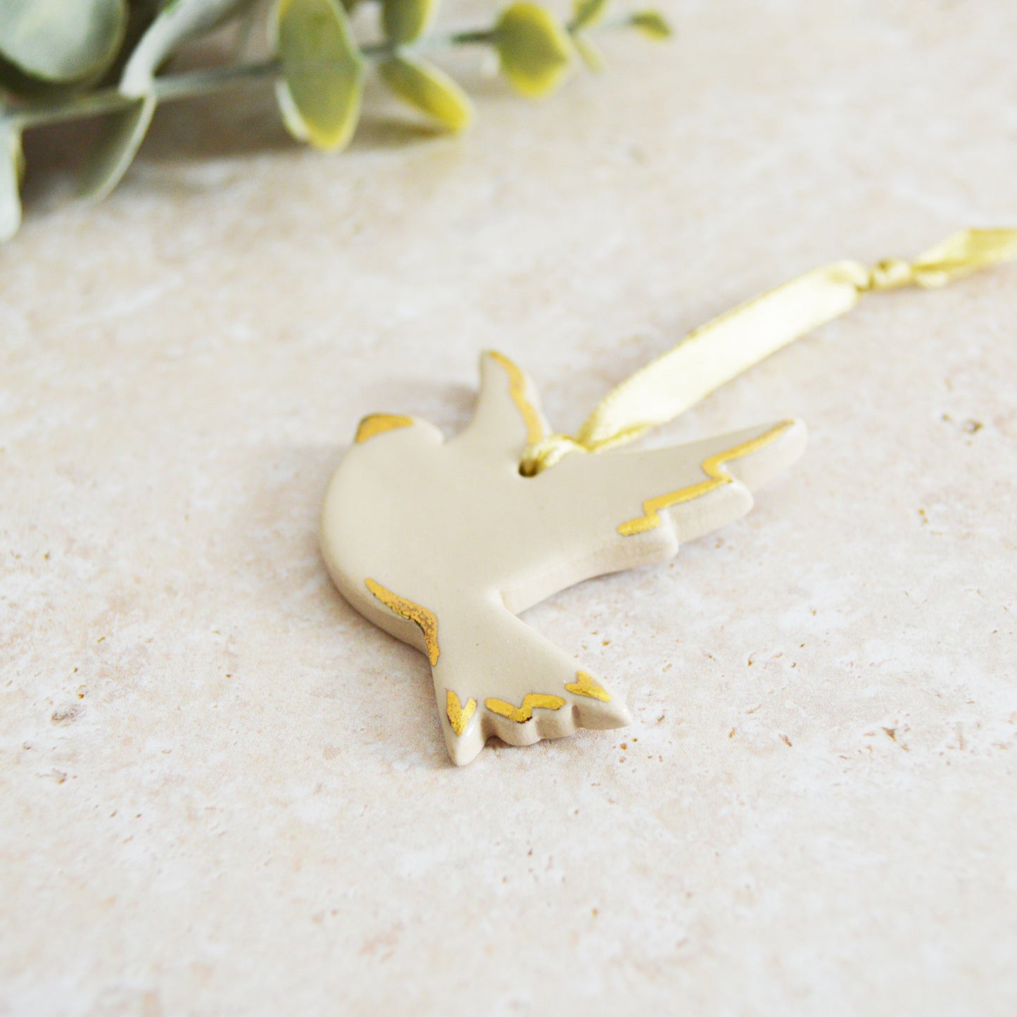 Sample* Mini Hanging Dove Gold Lustre Markings | Soft Cream | Hanging Decoration | Christmas Decor | Tree Ornament (A119)