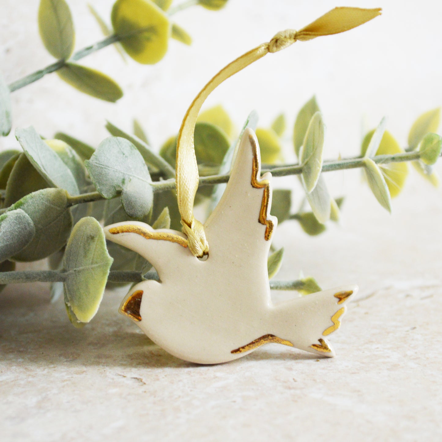 Sample* Mini Hanging Dove Gold Lustre Markings | Soft Cream | Hanging Decoration | Christmas Decor | Tree Ornament (A119)