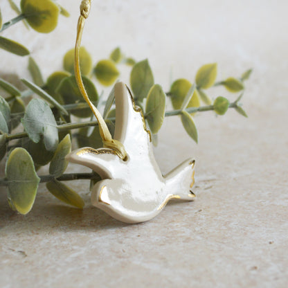 Sample* Mini Hanging Dove Gold Lustre Markings | Soft Cream | Hanging Decoration | Christmas Decor | Tree Ornament (A119)