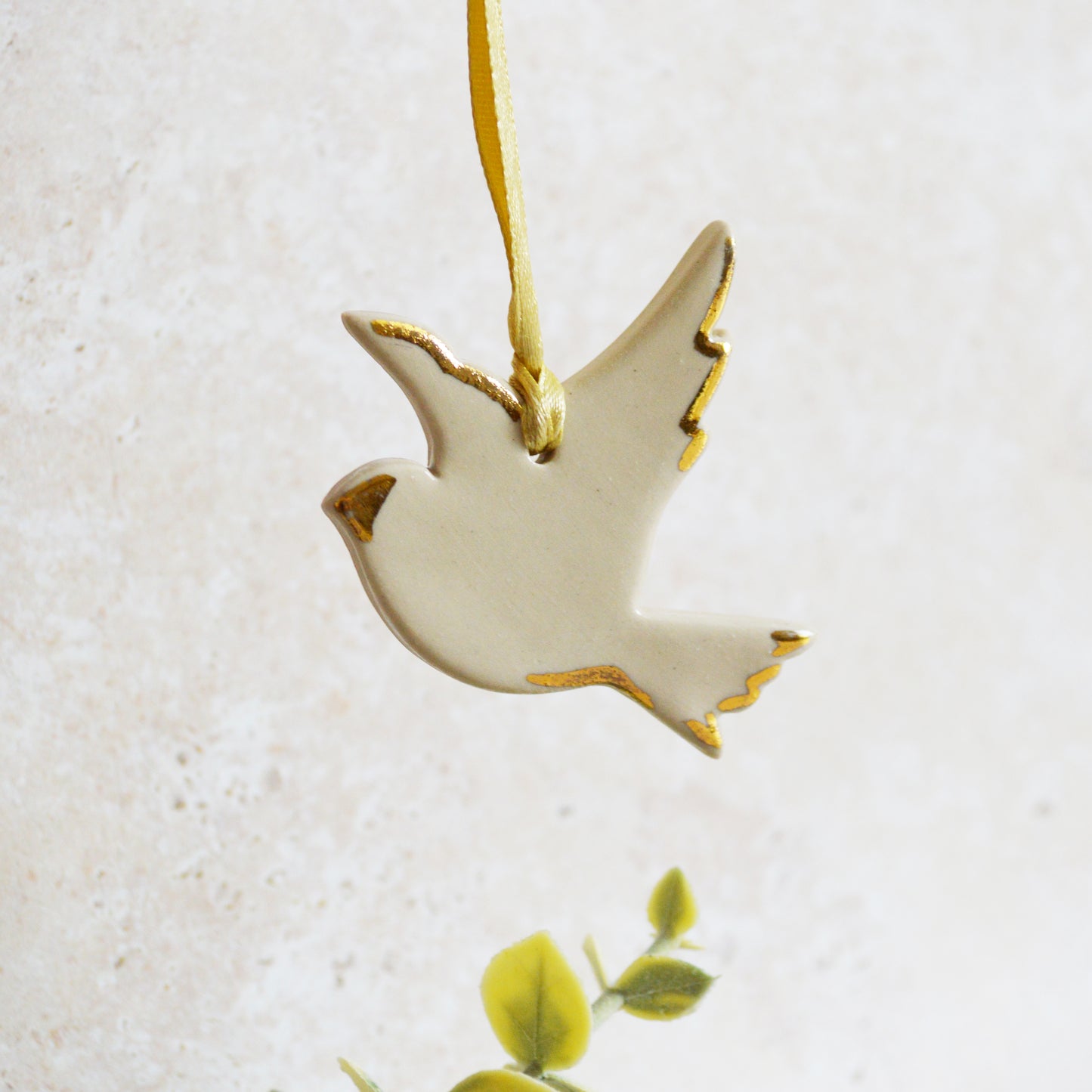 Sample* Mini Hanging Dove Gold Lustre Markings | Soft Cream | Hanging Decoration | Christmas Decor | Tree Ornament (A119)