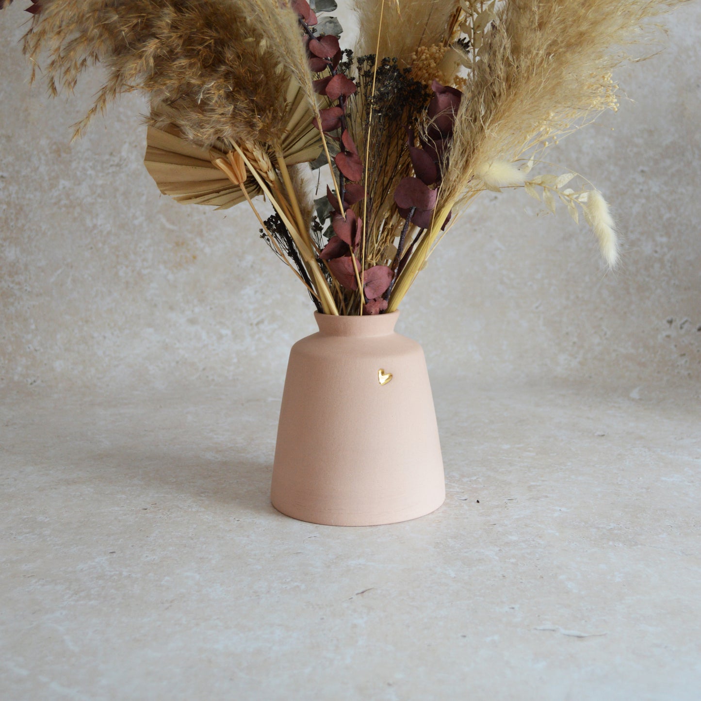 Seconds* Pastel Pink Collard Neck Ceramic Vase With A Gold Embossed Heart | Stoneware Vase | Flower Vase (A13)