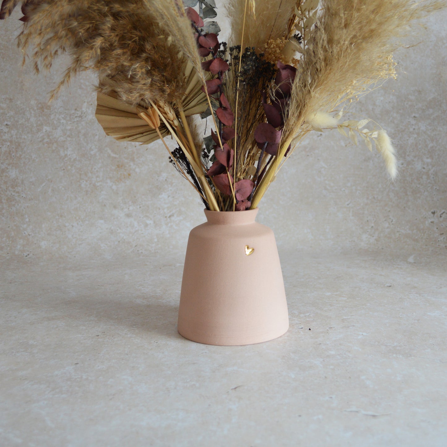 Seconds* Pastel Pink Collard Neck Ceramic Vase With A Gold Embossed Heart | Stoneware Vase | Flower Vase (A13)
