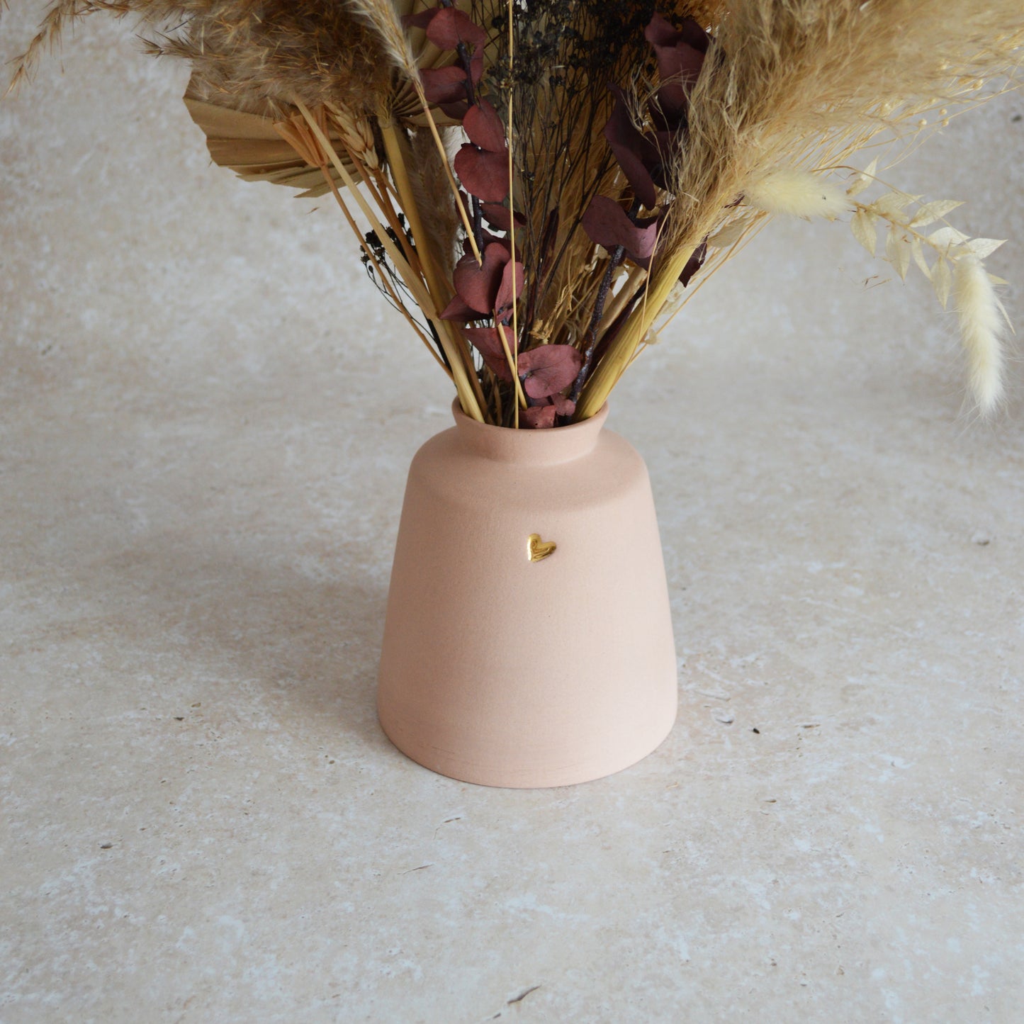 Seconds* Pastel Pink Collard Neck Ceramic Vase With A Gold Embossed Heart | Stoneware Vase | Flower Vase (A13)