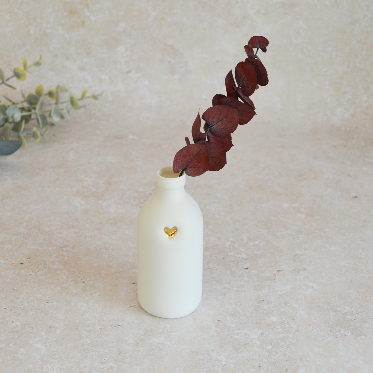 Seconds*  Large White Bottle Vase With A Gold Embossed Heart | Flower Vase | Porcelain Vase (A14)