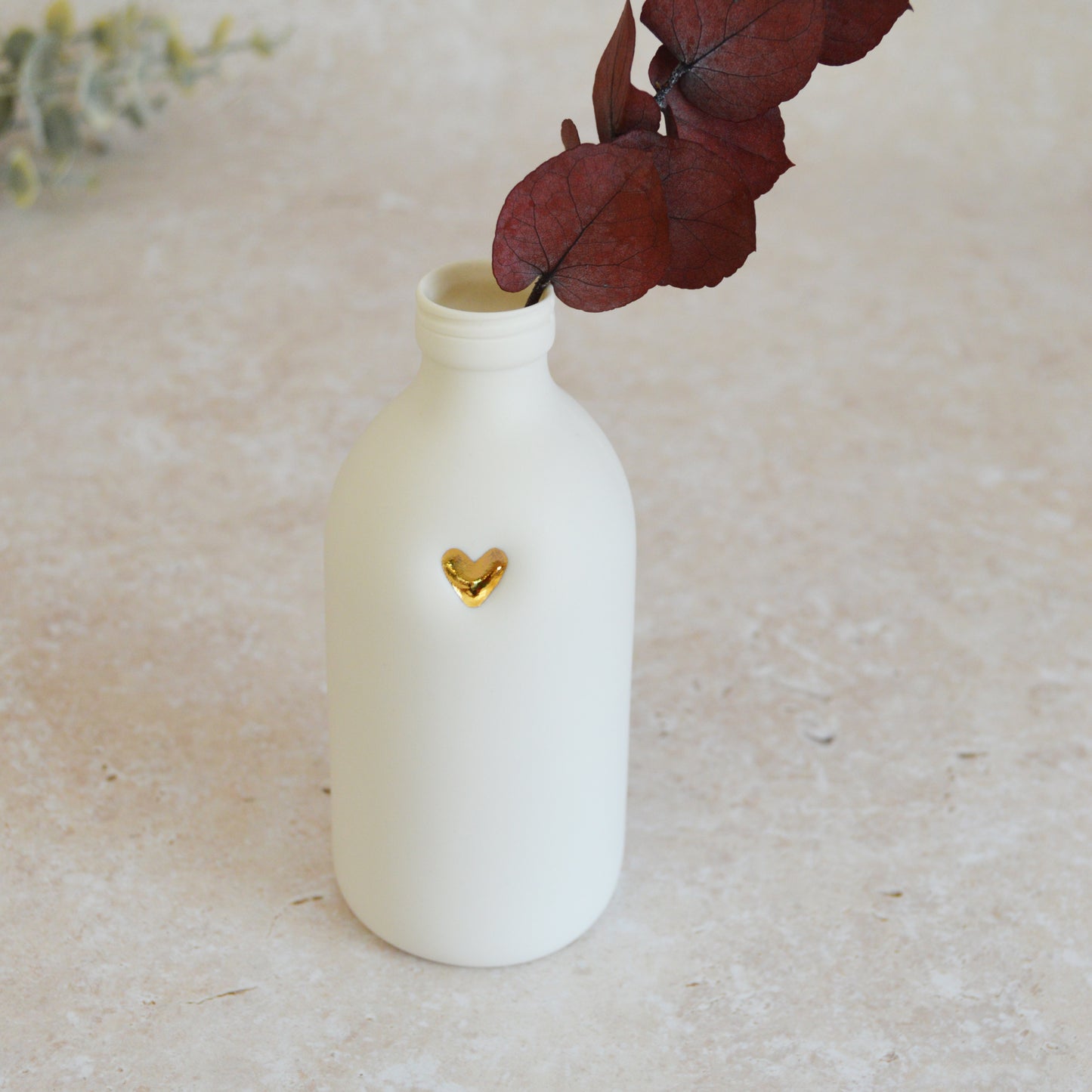 Seconds*  Large White Bottle Vase With A Gold Embossed Heart | Flower Vase | Porcelain Vase (A14)