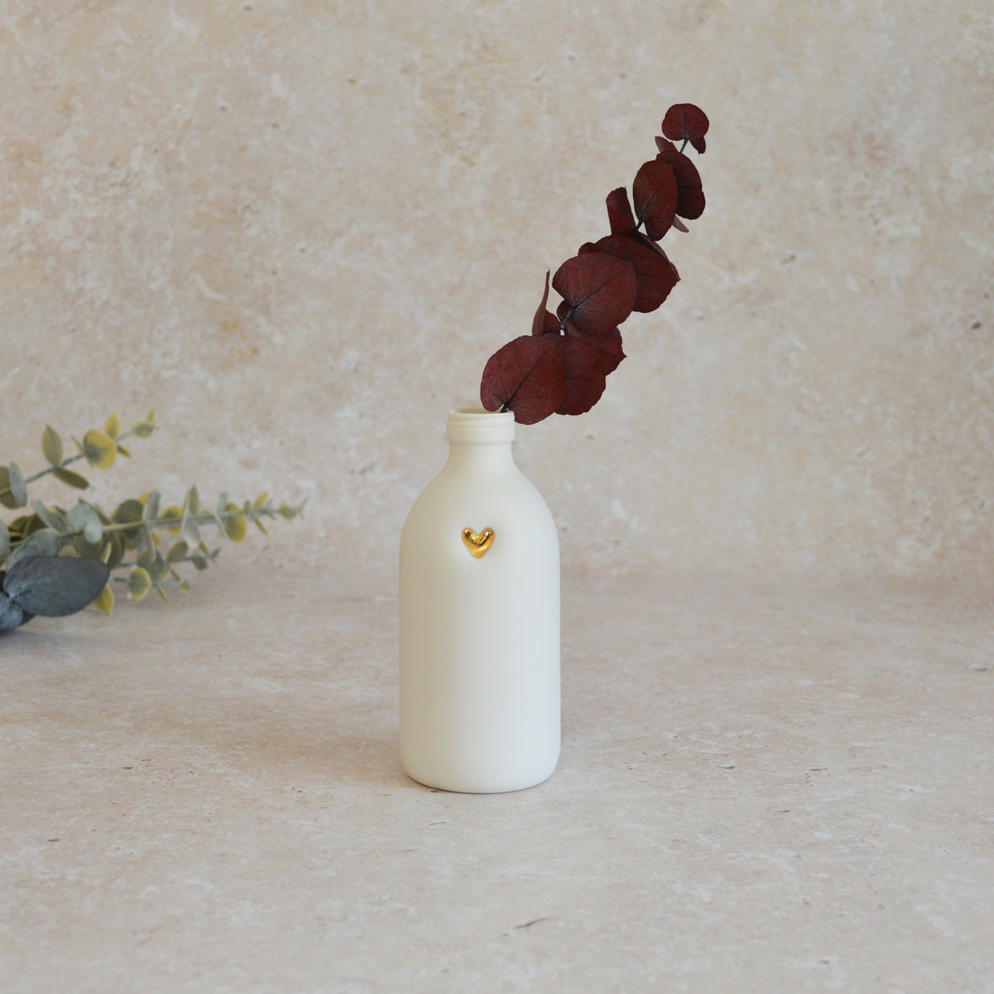 Seconds*  Large White Bottle Vase With A Gold Embossed Heart | Flower Vase | Porcelain Vase (A14)
