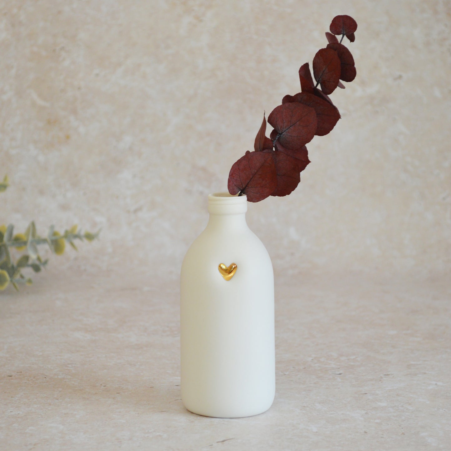 Seconds*  Large White Bottle Vase With A Gold Embossed Heart | Flower Vase | Porcelain Vase (A14)