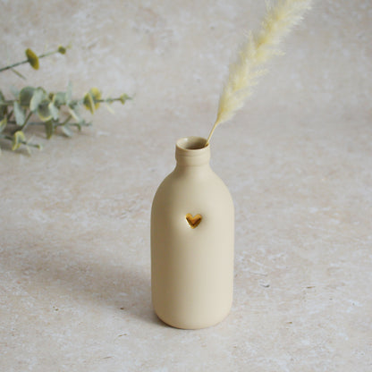 Seconds* Large Beige Bottle Vase With A Gold Embossed Heart | Flower Vase | Porcelain Vase