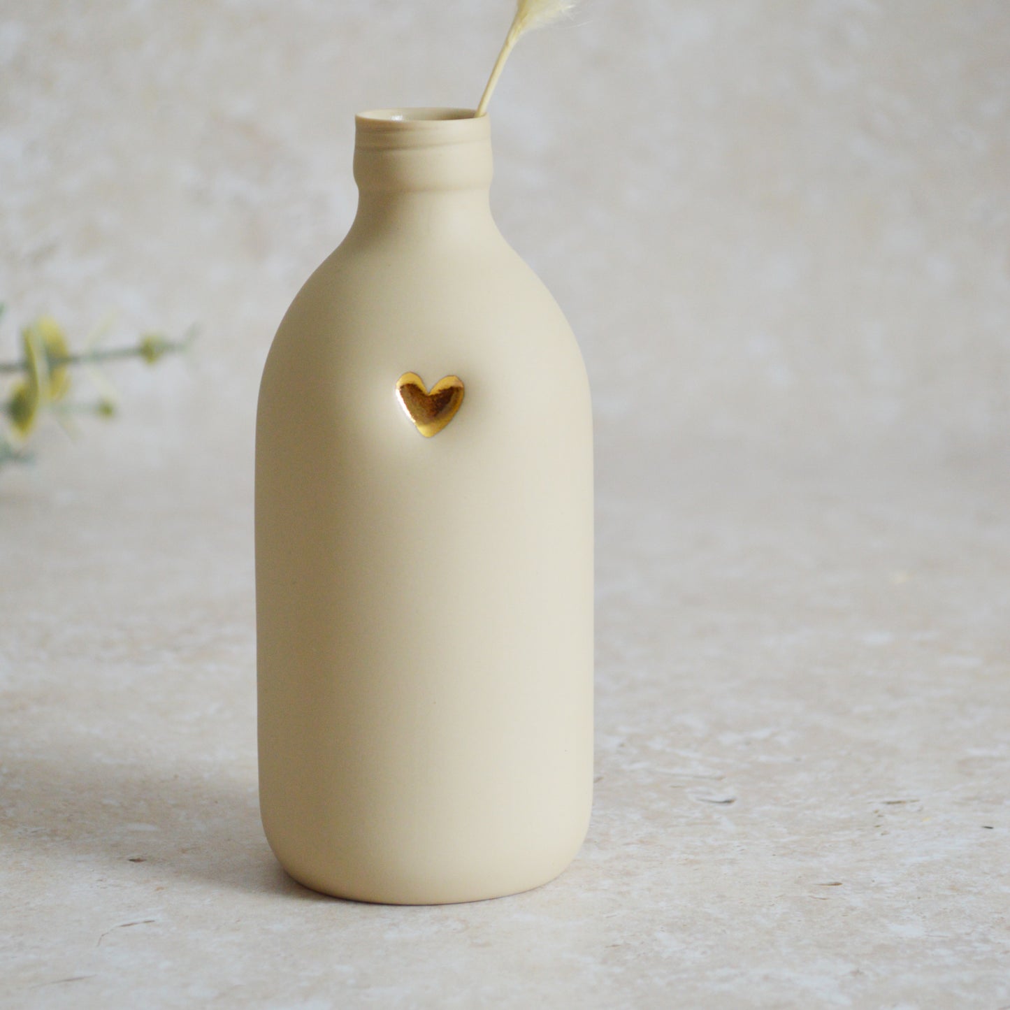 Seconds* Large Beige Bottle Vase With A Gold Embossed Heart | Flower Vase | Porcelain Vase