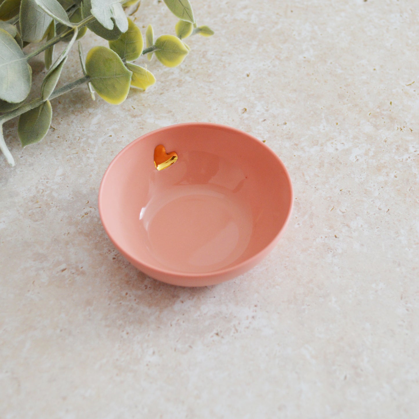 Seconds* Pastel PINK Small Trinket/Ring Dish With A Gold Embossed Heart | Ring Dish | Jewellery | Porcelain (A18)