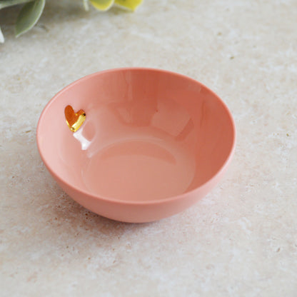 Seconds* Pastel PINK Small Trinket/Ring Dish With A Gold Embossed Heart | Ring Dish | Jewellery | Porcelain (A18)