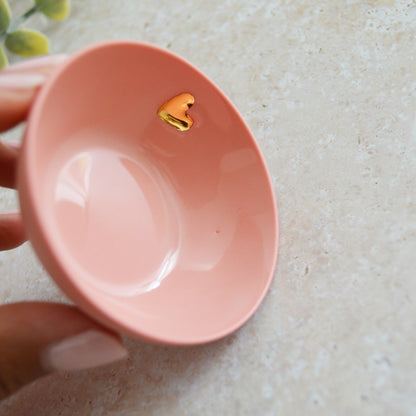 Seconds* Pastel PINK Small Trinket/Ring Dish With A Gold Embossed Heart | Ring Dish | Jewellery | Porcelain (A18)