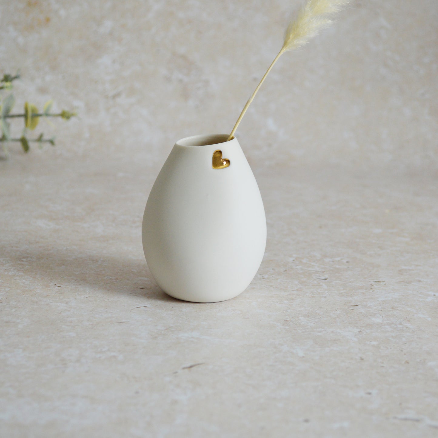 Seconds* Small White Bud Vase with an Embossed Gold Heart | Porcelain | Flower Vase | Mother's Day Vase (A19)