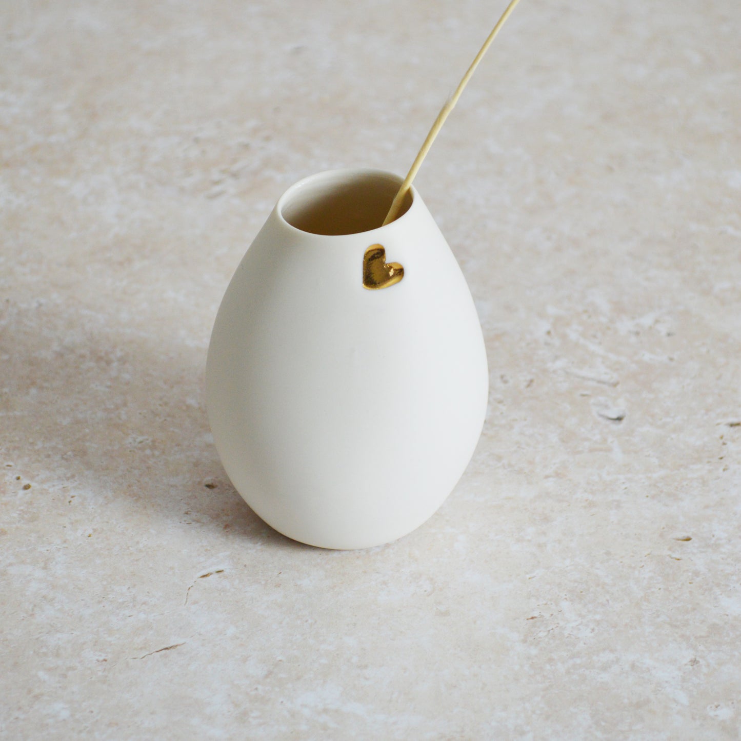 Seconds* Small White Bud Vase with an Embossed Gold Heart | Porcelain | Flower Vase | Mother's Day Vase (A19)