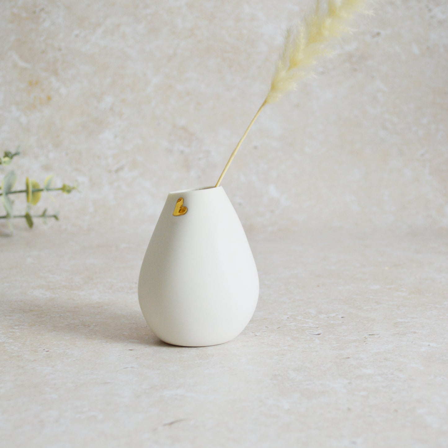 Seconds* Small White Bud Vase with an Embossed Gold Heart | Porcelain | Flower Vase | Mother's Day Vase (A19)