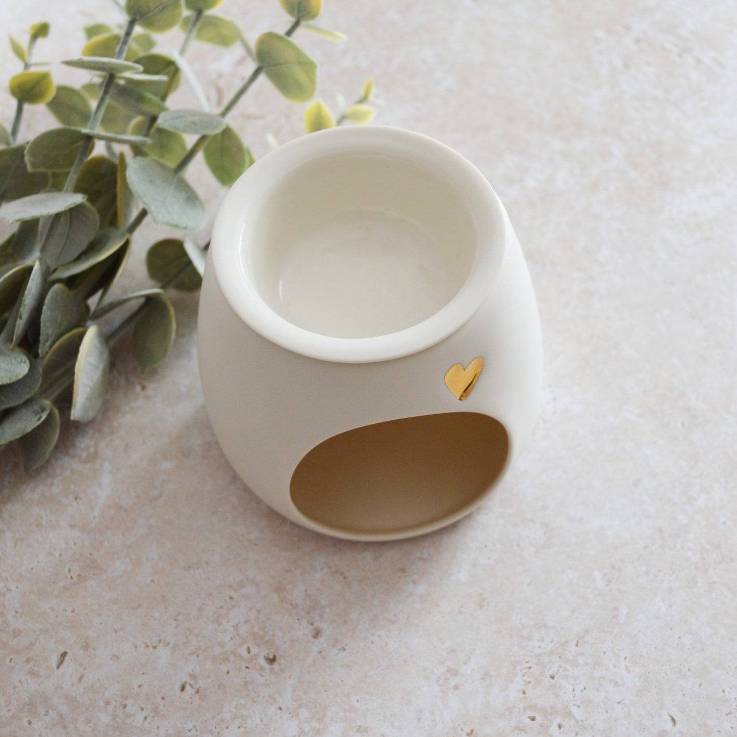 Seconds* WHITE Wax And Oil Burner With A Gold Embossed Heart And Detachable Lid | Wax Burner | Porcelain (A1)