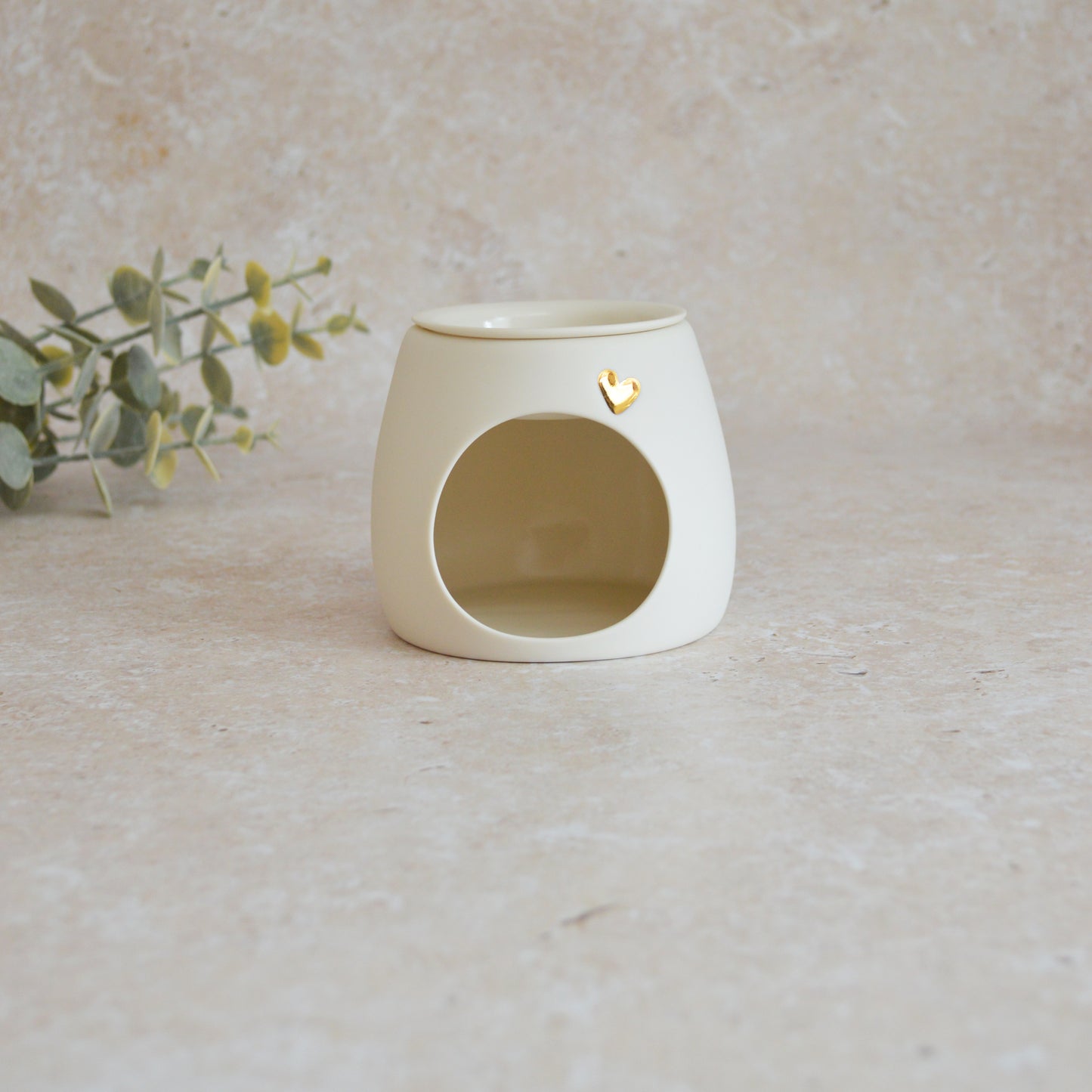 Seconds* WHITE Wax And Oil Burner With A Gold Embossed Heart And Detachable Lid | Wax Burner | Porcelain (A1)