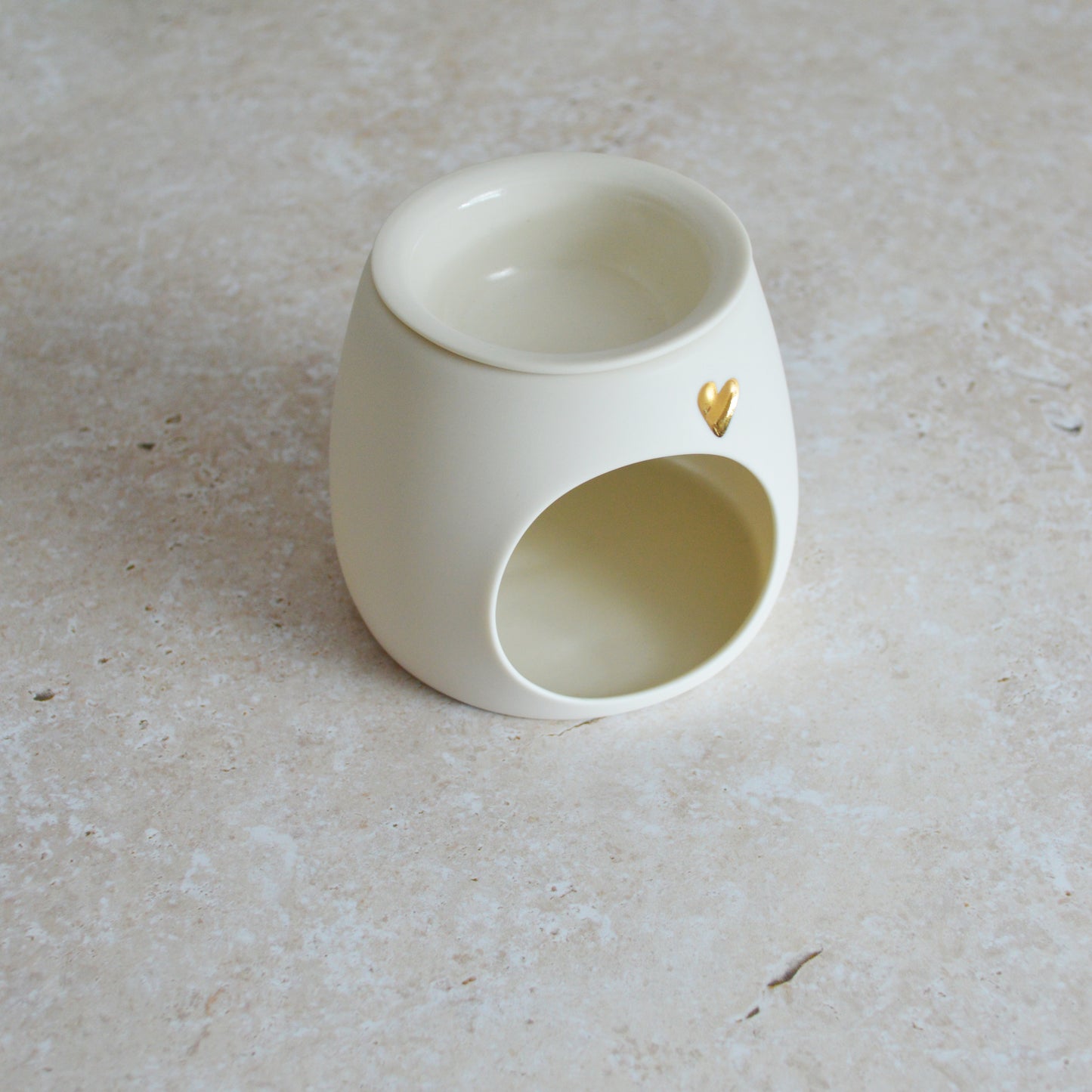 Seconds* WHITE Wax And Oil Burner With A Gold Embossed Heart And Detachable Lid | Wax Burner | Porcelain (A1)