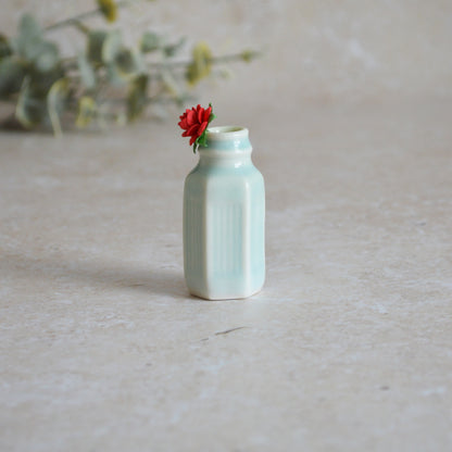 Seconds* Discontinued* Small Glazed Bottle with an Embossed Gold Heart and a Paper Red Rose (A20)