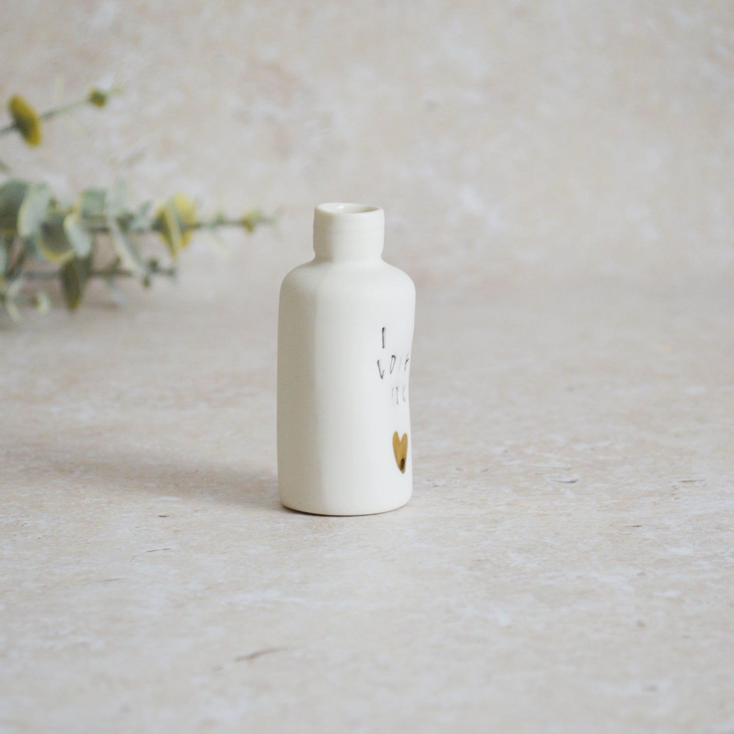 Seconds* Discontinued* I Love You Small Bottle With A Gold Heart | Porcelain | Valentines Keepsake (A22)