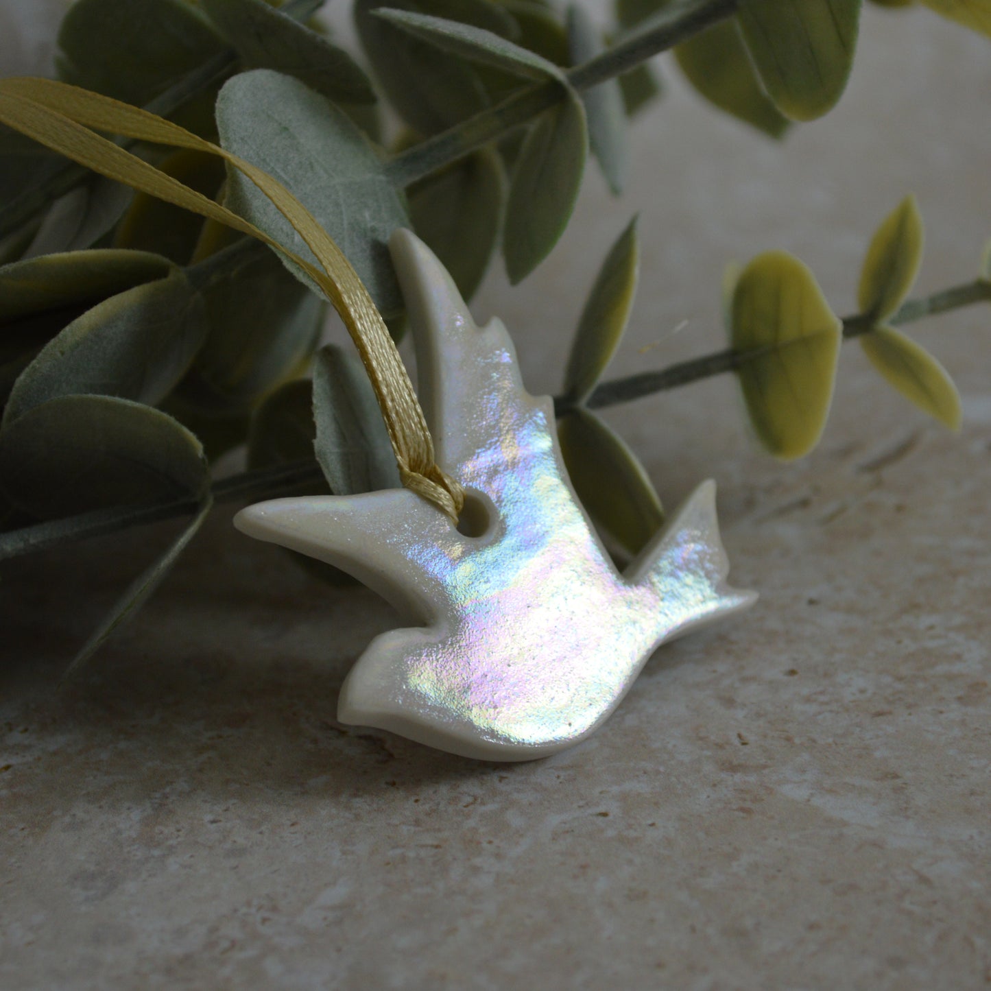 Seconds* Mini Hanging Dove with A Subtle Pearl Finish | Hanging Decoration | Christmas Decor | Tree Ornament (A24)