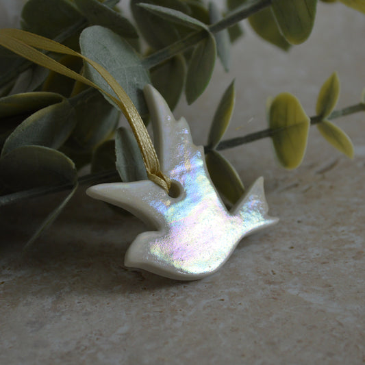 Seconds* Mini Hanging Dove with A Subtle Pearl Finish | Hanging Decoration | Christmas Decor | Tree Ornament (A24)