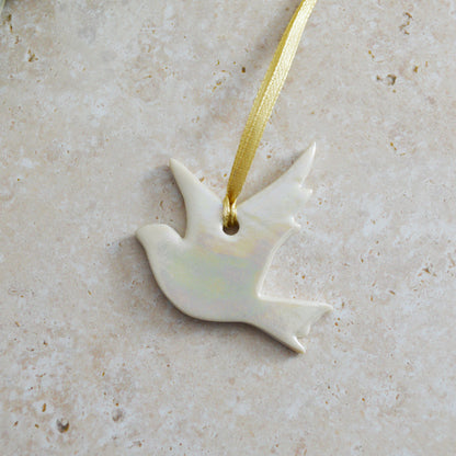 Seconds* Mini Hanging Dove with A Subtle Pearl Finish | Hanging Decoration | Christmas Decor | Tree Ornament (A24)