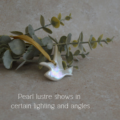 Seconds* Mini Hanging Dove with A Subtle Pearl Finish | Hanging Decoration | Christmas Decor | Tree Ornament (A25)