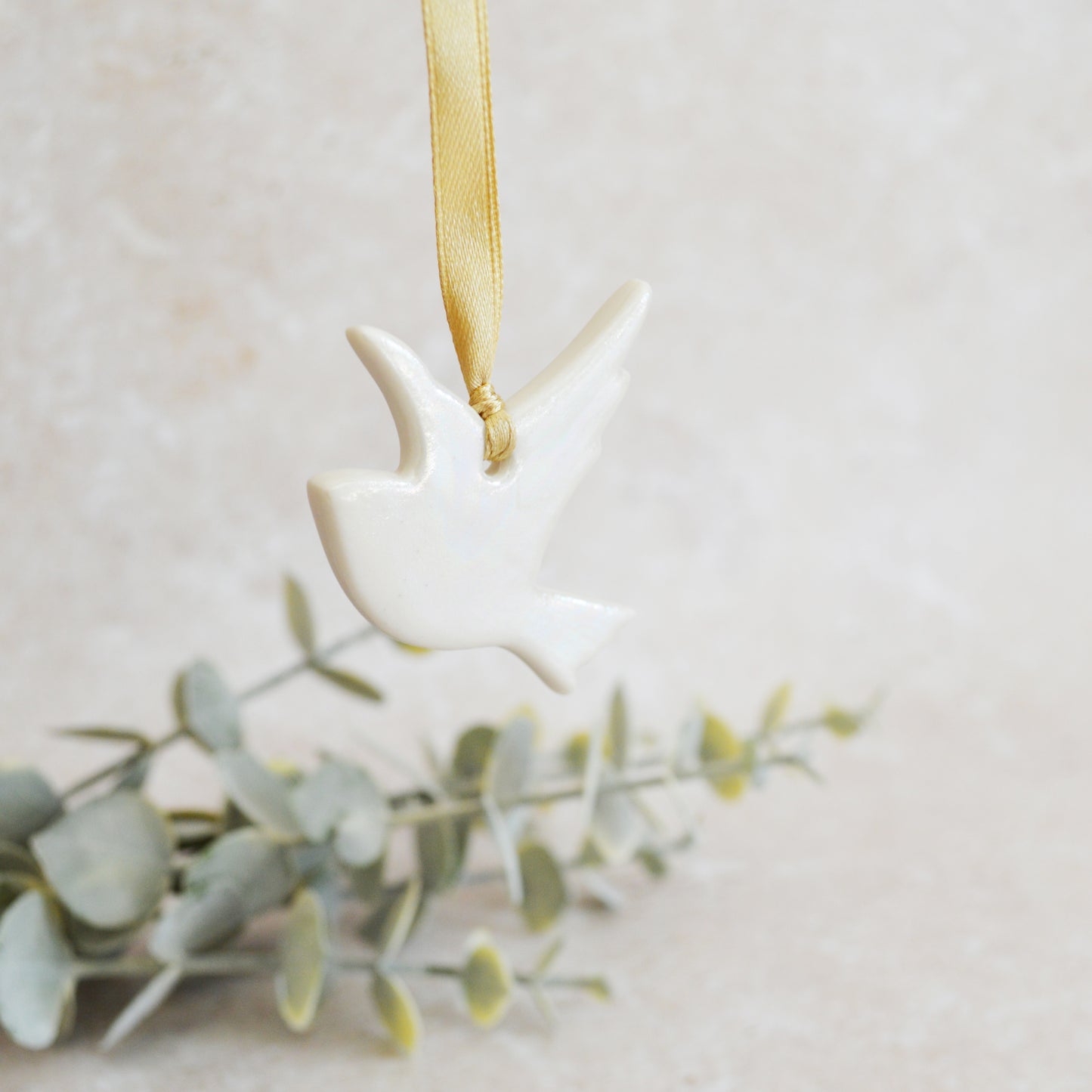 Seconds* Mini Hanging Dove with A Subtle Pearl Finish | Hanging Decoration | Christmas Decor | Tree Ornament (A25)