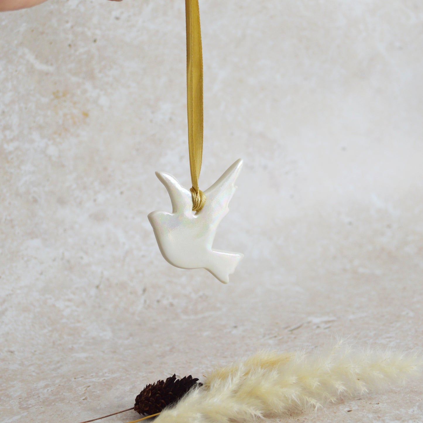 Seconds* Mini Hanging Dove with A Subtle Pearl Finish | Hanging Decoration | Christmas Decor | Tree Ornament (A27)