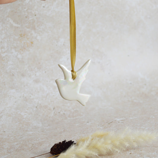 Seconds* Mini Hanging Dove with A Subtle Pearl Finish | Hanging Decoration | Christmas Decor | Tree Ornament (A27)