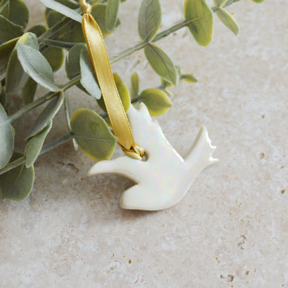 Seconds* Mini Hanging Dove with A Subtle Pearl Finish | Hanging Decoration | Christmas Decor | Tree Ornament (A28)