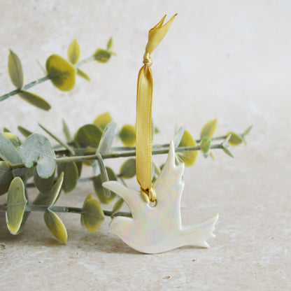 Seconds* Mini Hanging Dove with A Subtle Pearl Finish | Hanging Decoration | Christmas Decor | Tree Ornament (A28)