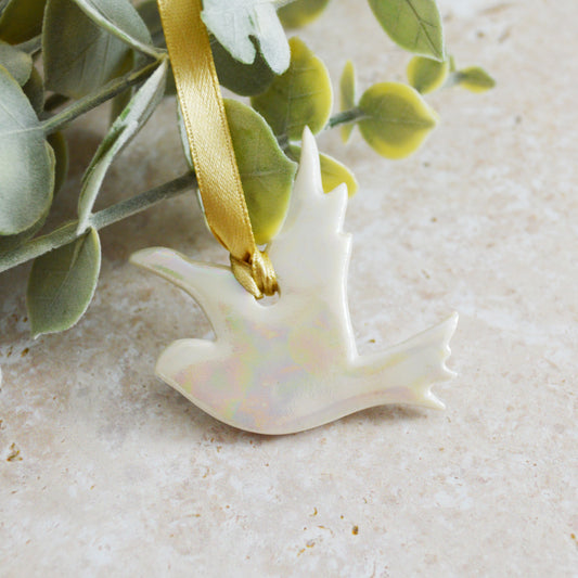 Seconds* Mini Hanging Dove with A Subtle Pearl Finish | Hanging Decoration | Christmas Decor | Tree Ornament (A28)