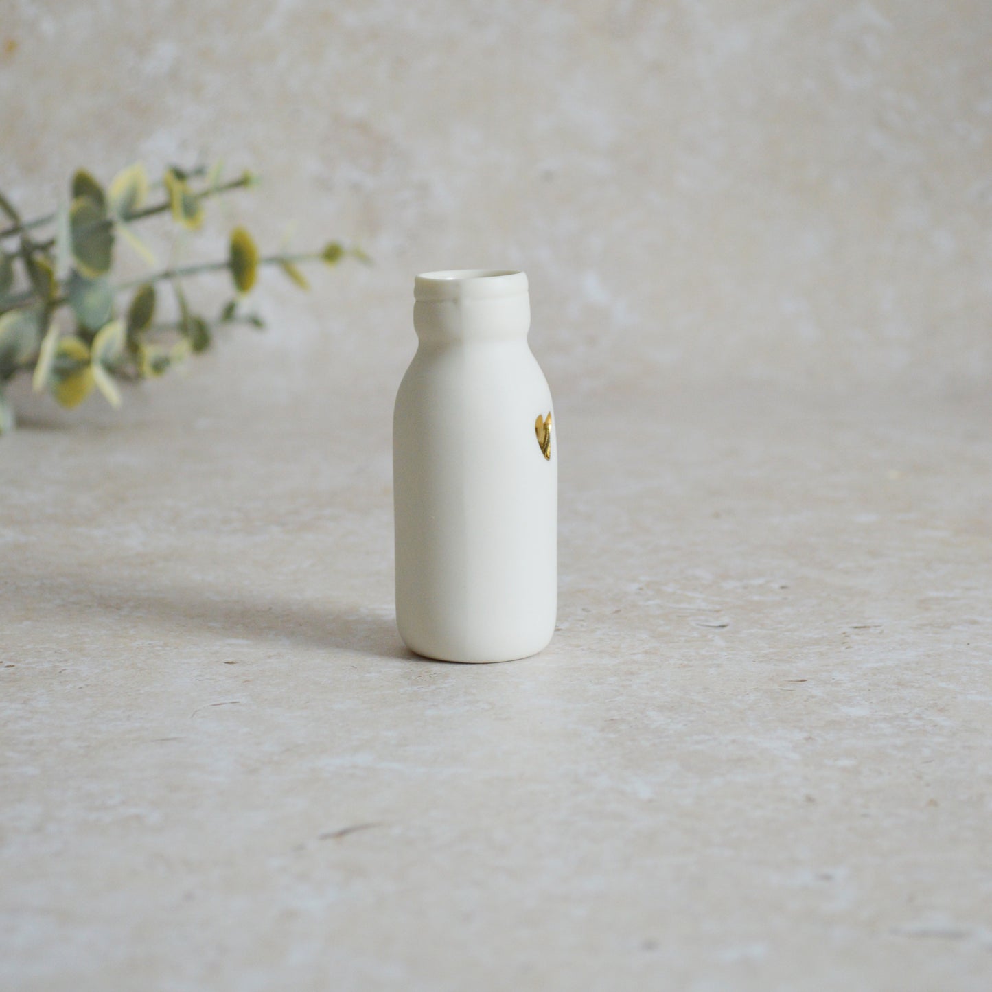 Seconds* SMALL White Bottle Vase With A Gold Embossed Heart | Bottle Vase | Flower Vase | Summer Vase | Mother's Day | Porcelain (A29)