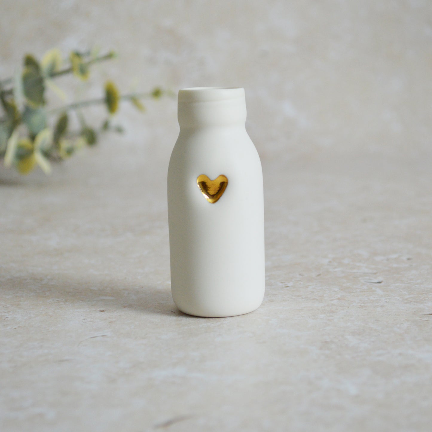 Seconds* SMALL White Bottle Vase With A Gold Embossed Heart | Bottle Vase | Flower Vase | Summer Vase | Mother's Day | Porcelain (A29)